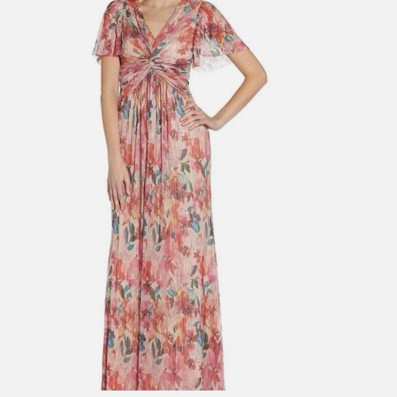 Adrianna Papell Dresses & Skirts - NEW Adrianna Papell Women's 10 Metallic Pleated Twist Gown Colorful Maxi Dress